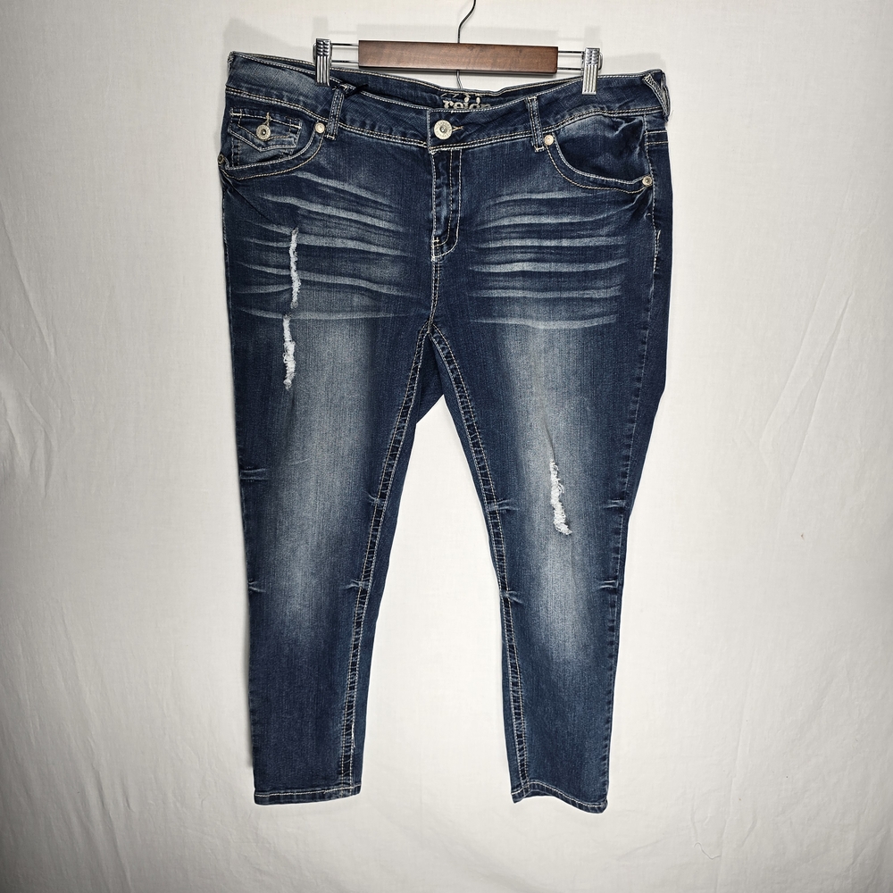 Reign By Deb Plus Size 20 Inseam 27" Dark Blue Skinny Jeans Distressed NWT